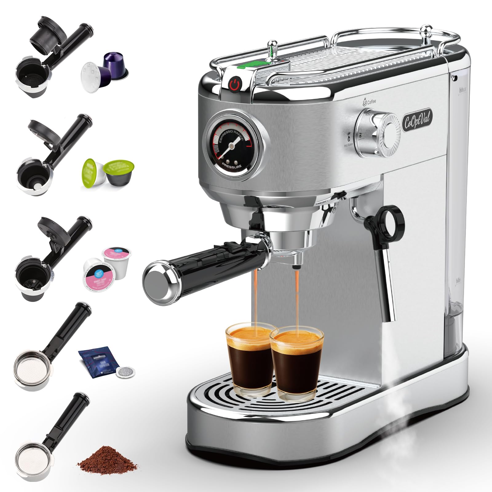 20-Bar Professional Espresso & Coffee Maker Machine - Compatible with Nespresso & Keurig K-Cups - Hot/Cold Brew with Milk Frother - Stainless Steel - 10oz Espresso Cup - Perfect for Latte, Cappuccino & Americano - Ideal for Home, Office & Coffee Shop Use