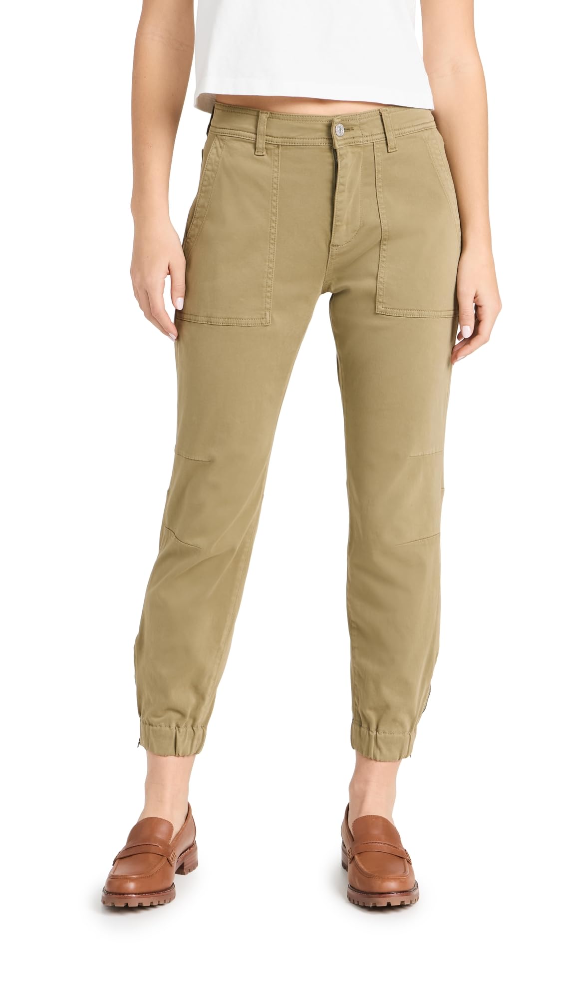 7 For All Mankind Women's Darted Boyfriend Joggers - Army Green Casual Lounge Pants for Workout, Yoga & Everyday Wear