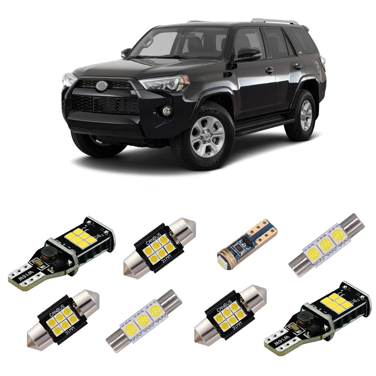 Super Bright Canbus LED Bulbs Kit for Toyota 4Runner 2006-2021 - Interior Lights, License Plate Lights, Cargo Lights & Reverse Backup Lights - Xenon White - Easy Installation & Long Lifespan - Perfect for Night Driving, Off-Roading & Enhanced Visibility