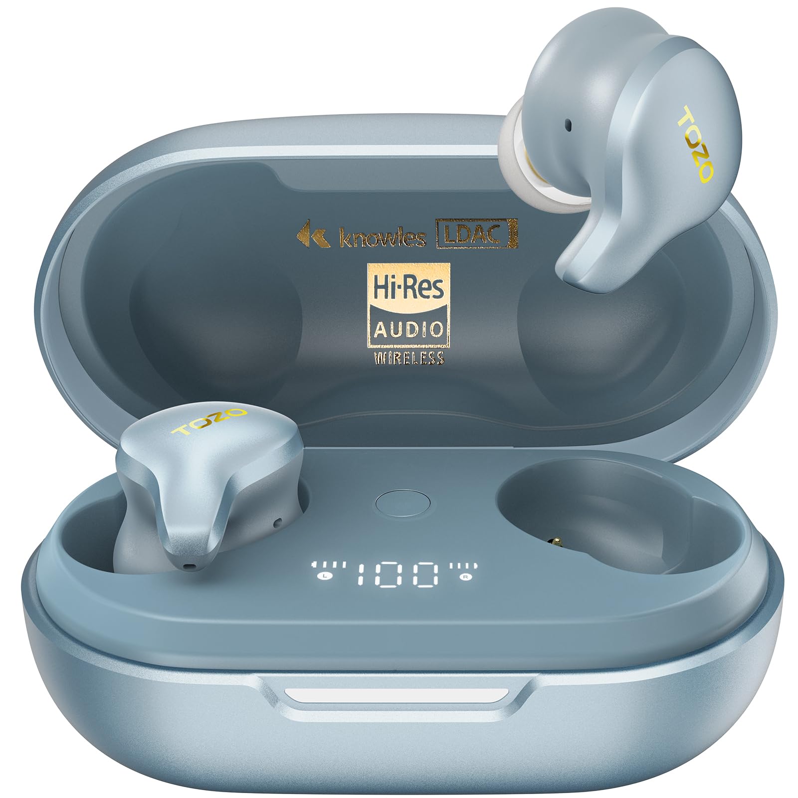 TOZO Golden X1 Wireless Earbuds with Balanced Armature & Hybrid Dynamic Drivers, Hi-Res Bluetooth Headphones with LDAC, Active Noise Cancelling (ANC), Blue - Perfect for Gym, Commuting & Travel