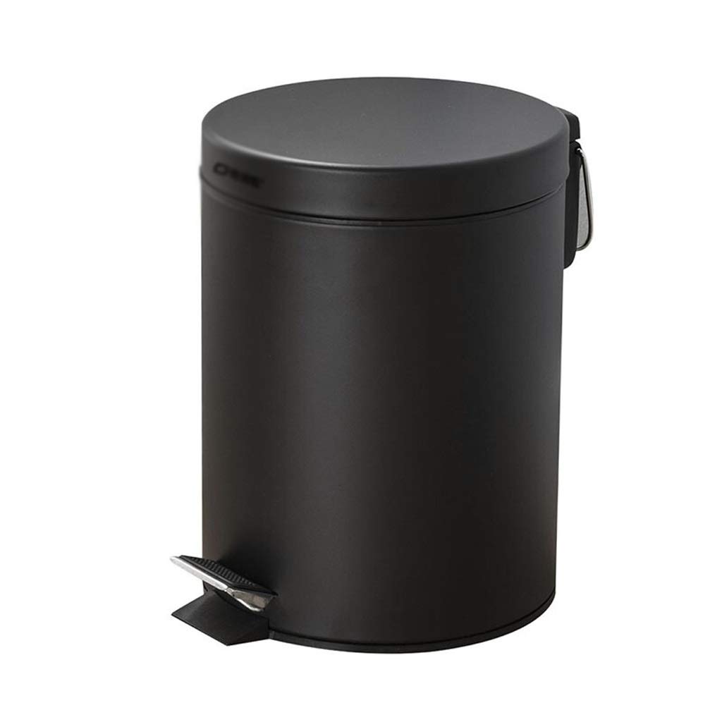 Foot Pedal Trash Can 1.3 & 3 Gallon - Silent Step Kitchen Garbage Bin with Lid, Matte Black Waste Basket for Bathroom & Household Cleaning | Space-Saving Round Design for Under Sink & Office Use