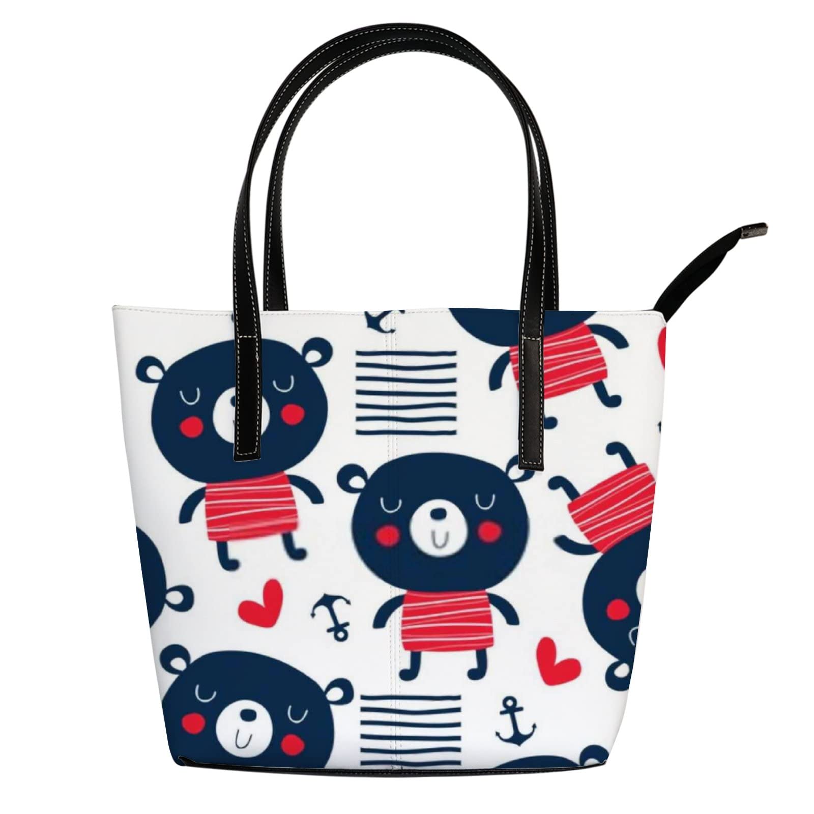 Stylish White Cute Kawaii Animal Print Teddy Bear Tote Bag for Women - Leather Crossbody Handbag with Zipper | Perfect for Work, Travel & Daily Use