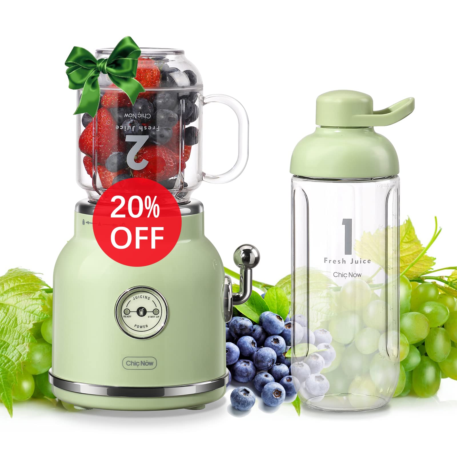Portable Smoothie Blender with 6 Stainless Steel Blades - Personal Blender for Juice Shakes, Smoothies & Protein Drinks - Includes Travel Cup & Lid (Green) - Perfect for Home, Office, Gym & Travel Use