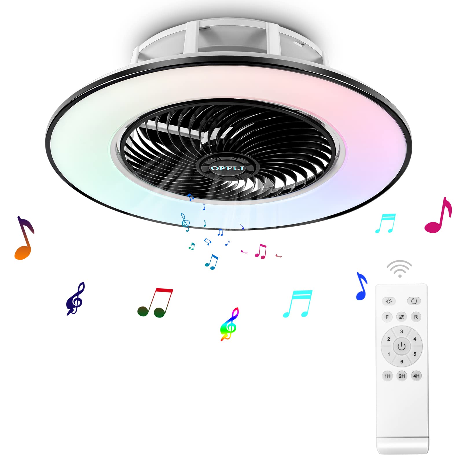 OPFLI Bladeless Ceiling Fan with LED Lights - Industrial Black Modern Ceiling Fan with Remote Control | Perfect for Living Room, Bedroom & Office Spaces