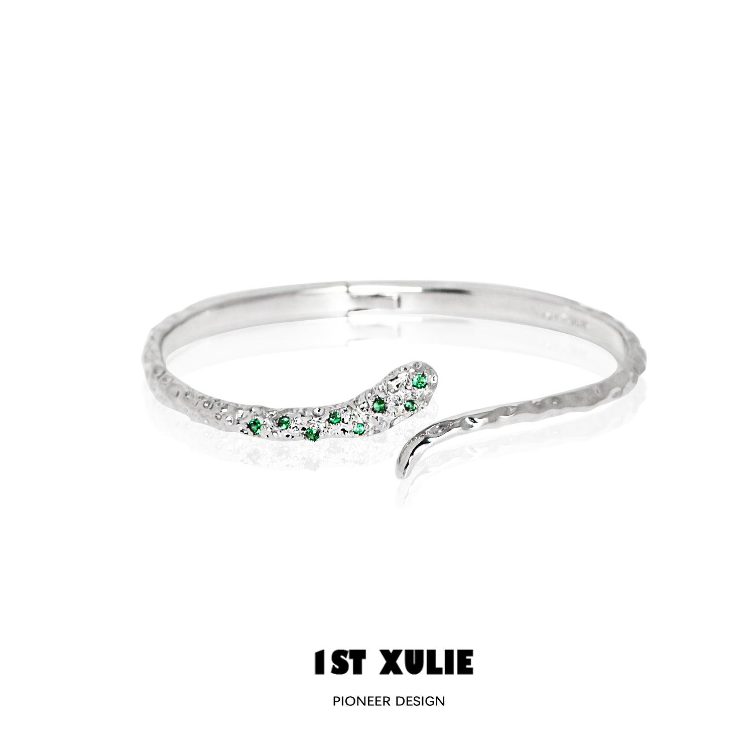18k Platinum Plated Slytherin House Open Bracelet - Harry Potter Inspired Jewelry for Wizards & Witches - Perfect for Cosplay, Gift Giving & Wizarding World Fans