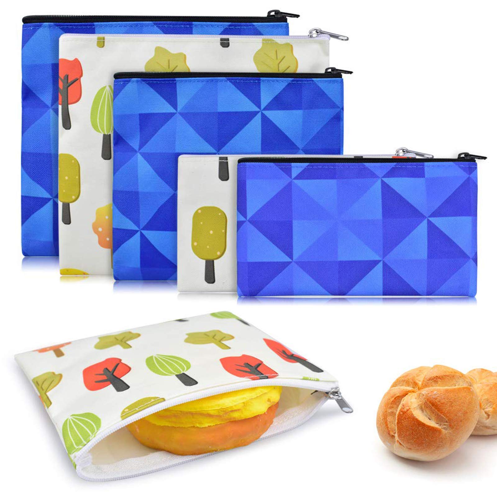 ERKOON 6 Pack Reusable Sandwich Bags - Eco-Friendly Washable Snack Bags with Zipper for Lunch, Picnics & Meal Prep (2 Large, 2 Medium, 2 Small) - Perfect for School, Work & Outdoor Activities