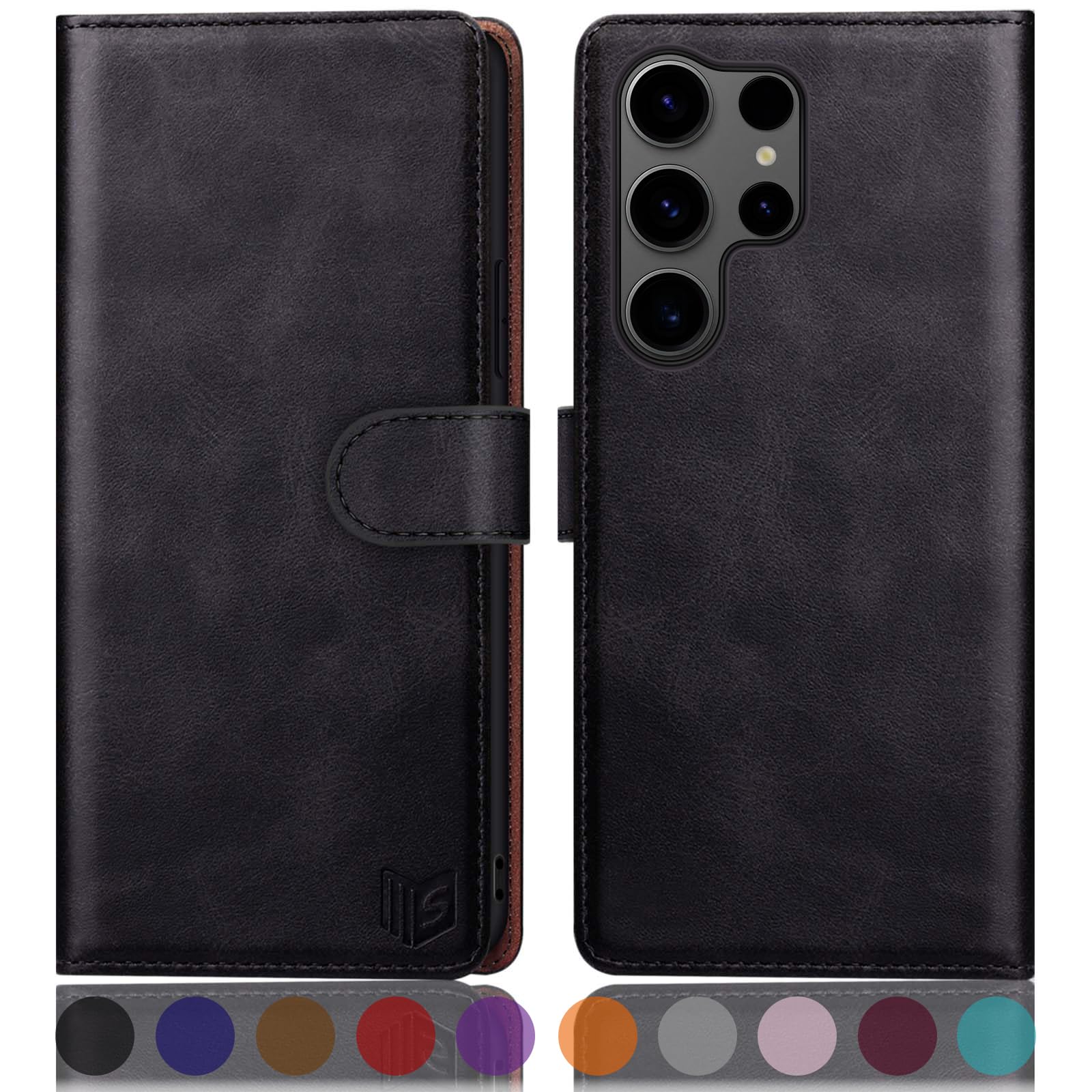 SUANPOT Samsung Galaxy S25 Ultra Case with RFID Blocking & Credit Card Holder - PU Leather Flip Book Protective Cover for Men & Women | Perfect for Business Travel, Commuting & Everyday Use (Black)