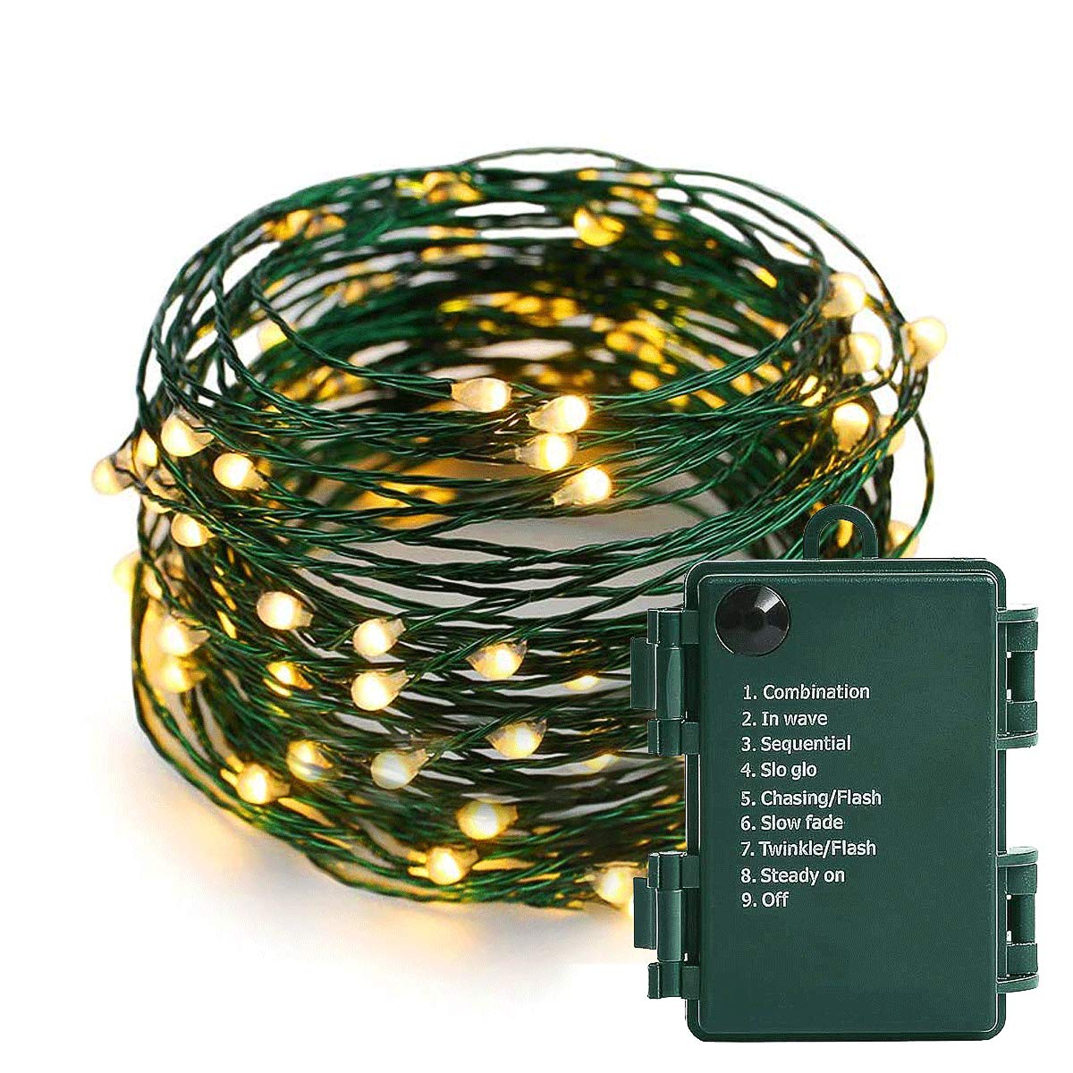 50 LED Battery Operated String Lights - 18FT Waterproof Fairy Lights with Dark Green Copper Wire for Christmas Tree, Wreath, Wedding & Home Decor (Warm White) | Indoor & Outdoor Party, Garden, Bedroom, Patio Lighting