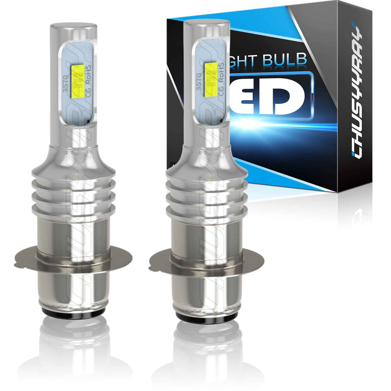 CHUSYYRAY H6 P15D H6M LED Headlight Bulbs - High/Low Beam Conversion Kit for Yamaha ATVs (YFM350 400 450 660 700 Raptor) - Plug & Play Installation - 2 Pack - Perfect for Off-Roading, Night Riding & Trail Adventures