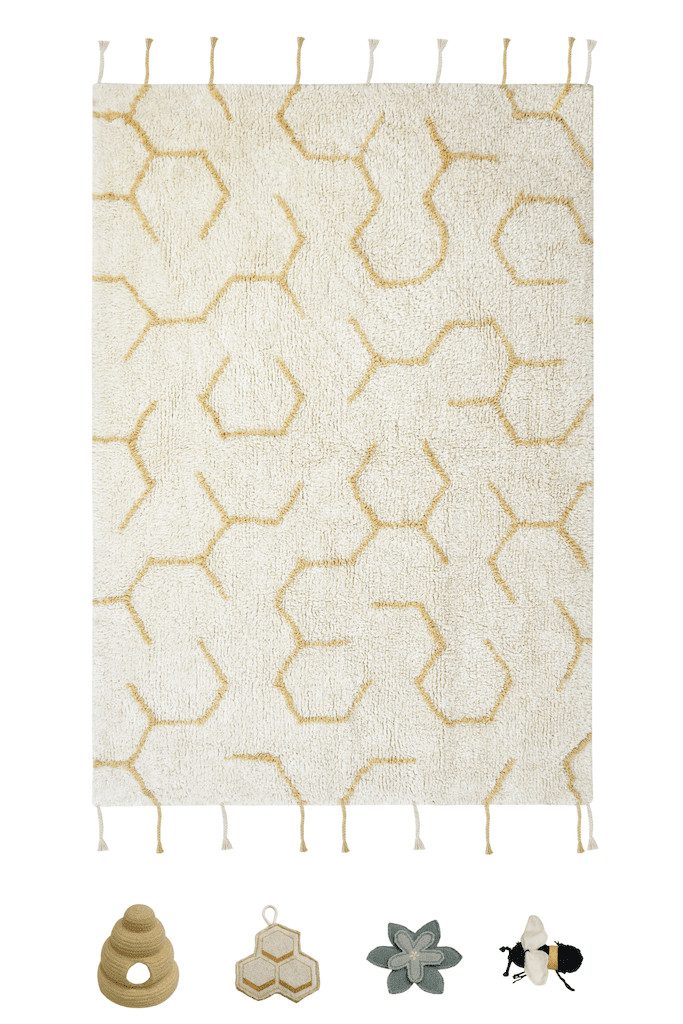 Lorena Canals Planet Bee Pollination Play Rug - Eco-Friendly Kids Rug for Playroom & Nursery Decor | Soft Washable Rug for Children's Learning & Pretend Play