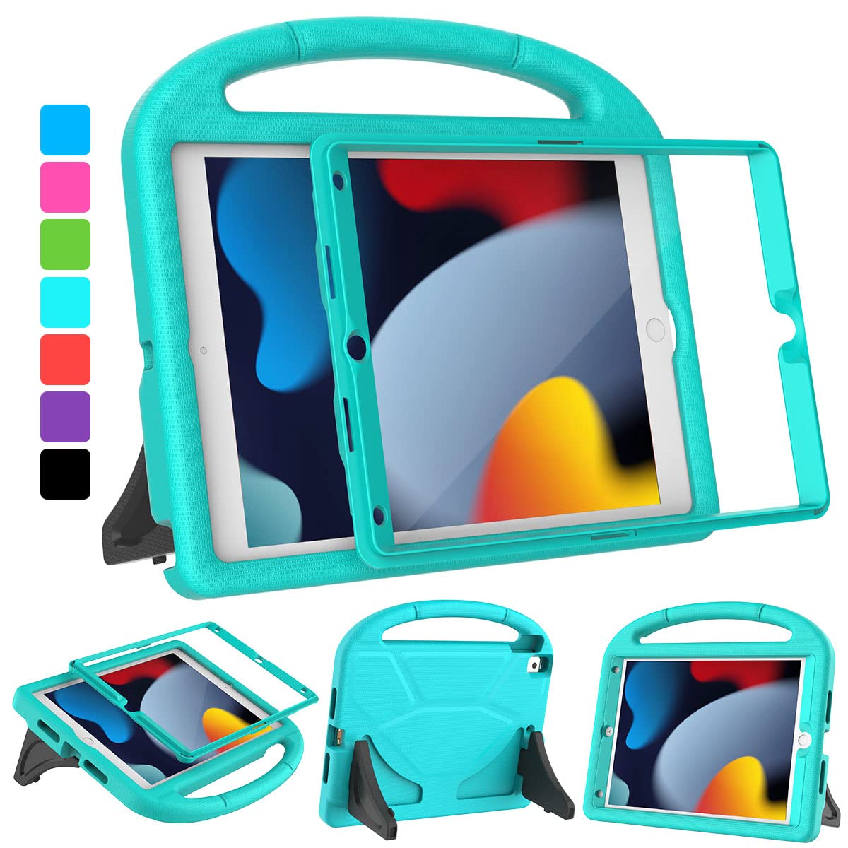 VICVOL Shockproof Kids iPad Case with Handle Stand - Compatible with iPad 10.2/10.5 inch (9th/8th/7th Gen, Air 3rd Gen, Pro 10.5) 2021/2020/2019 Models - Durable Protective Cover in Cyan - Perfect for School, Travel & Home Use