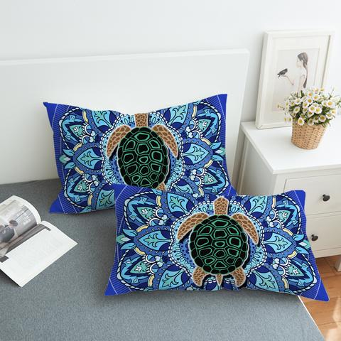 Blue Mandala Turtle Pillow Sham - Bohemian Decorative Pillow Cover for Bedroom, Living Room & Nursery - 18x18 Inches - Perfect for Home Decor, Meditation Spaces & Yoga Rooms