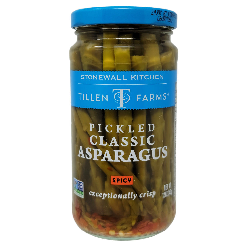 Tillen Farms Low Sodium Spicy Pickled Asparagus Spears - 12oz Jar | Perfect for Salads, Charcuterie Boards & Healthy Snacking