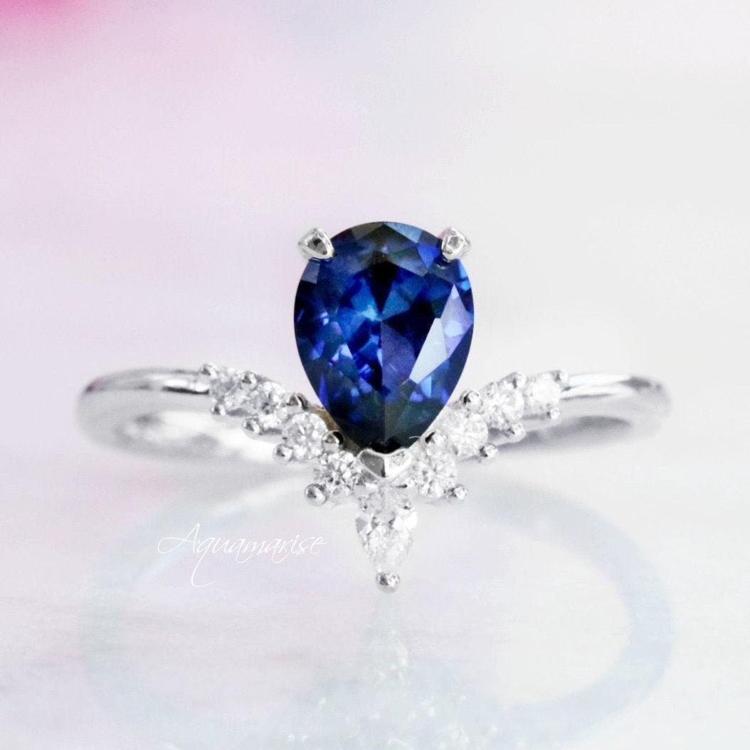 Lunette Blue Sapphire Ring Set Sterling Silver - Elegant Jewelry for Women, Perfect for Weddings, Anniversaries & Special Occasions