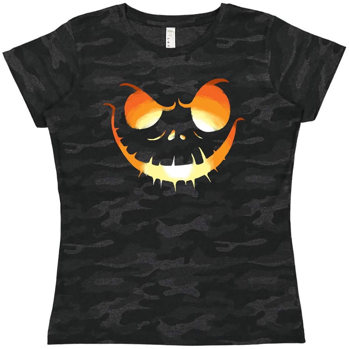 Inktastic Halloween Pumpkin with Wicked Smile Spooky Orange Women's T-Shirt | Funny Fall Graphic Tee for Women | Perfect for Halloween Parties & Autumn Outfits