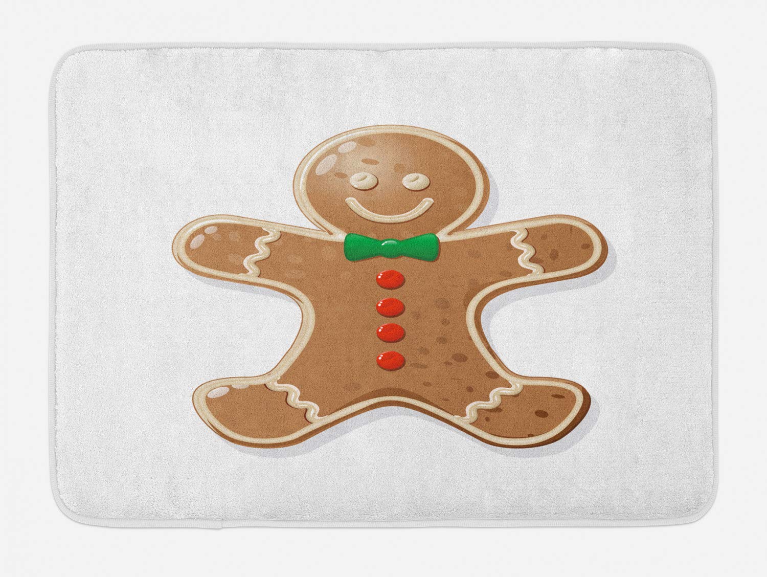 Ambesonne Gingerbread Man Christmas Bath Mat - Non-Slip Plush Holiday Bathroom Decor, 30.2 x 20 Inches, Caramel Green & Red - Perfect for Festive Home Decor, Christmas Gifts & Cozy Winter Bathrooms