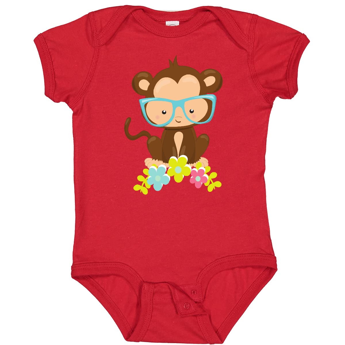 Inktastic Hipster Monkey with Glasses & Flowers Baby Bodysuit - Cute Animal Graphic Onesie for Boys & Girls - Perfect for Playdates, Daycare & Family Photos