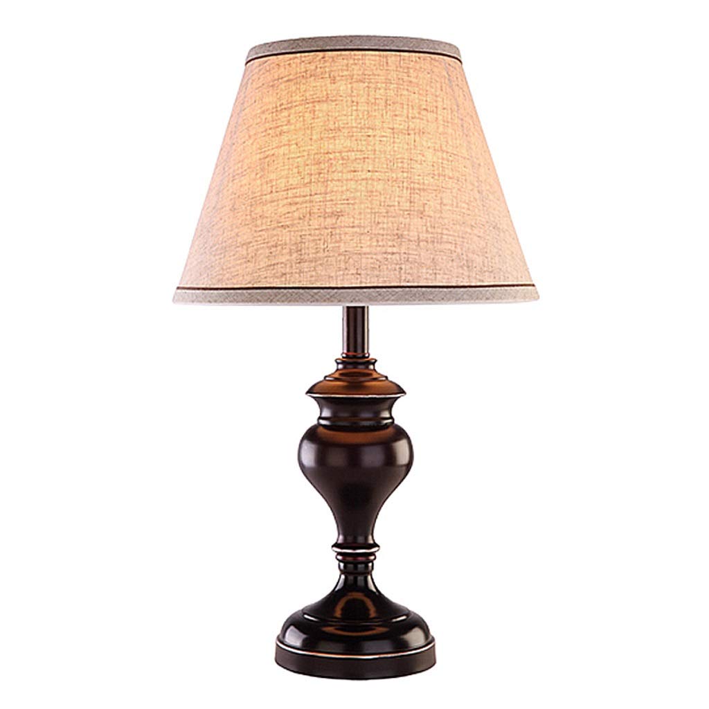 Vintage Wrought Iron Table Lamp with Linen Shade - LED Desk Light for Bedroom, Living Room & Study | Classic American Style Nightstand Lamp for Cozy Reading & Relaxation