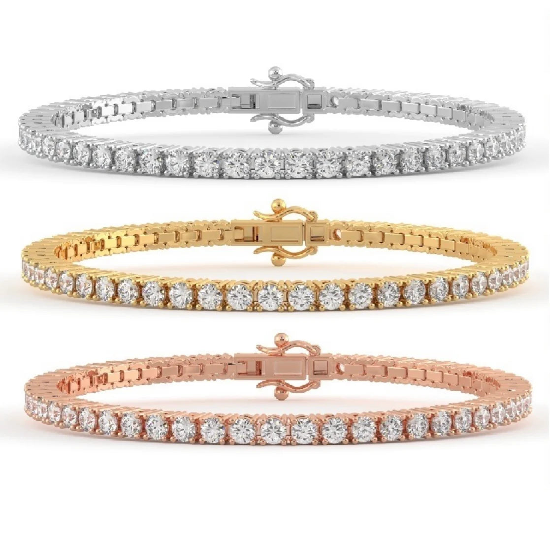 Moissanite Tennis Bracelet 925 Sterling Silver & 14k Gold Plated - Adjustable Sizes 6-8
