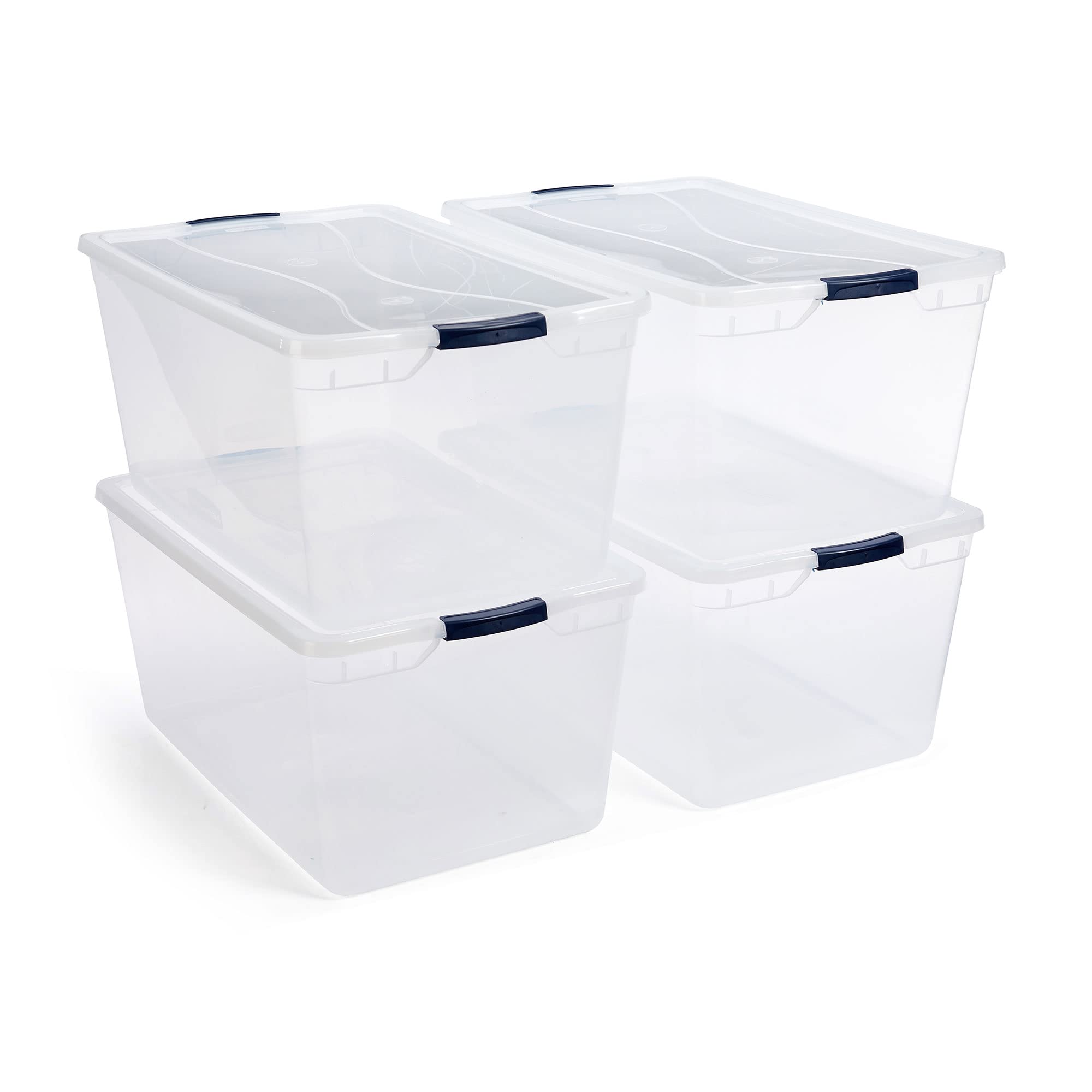 Rubbermaid Cleverstore 95 Quart Clear Stackable Plastic Storage Bins with Lids - 4 Pack Large Organizing Containers for Pantry, Closet, Office & Home Organization - Perfect for Food Storage, Seasonal Decor & Toy Organization