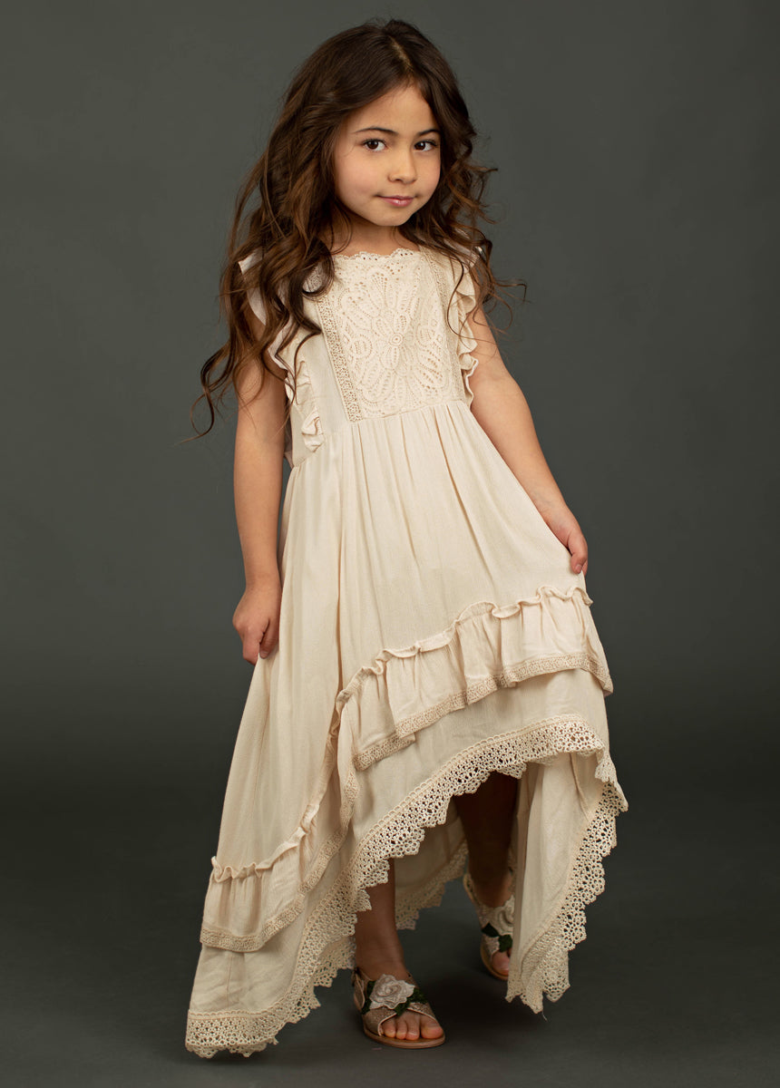Cassia Dress in Ecru - Elegant Women's Flowy Midi Dress for Summer, Weddings & Special Occasions