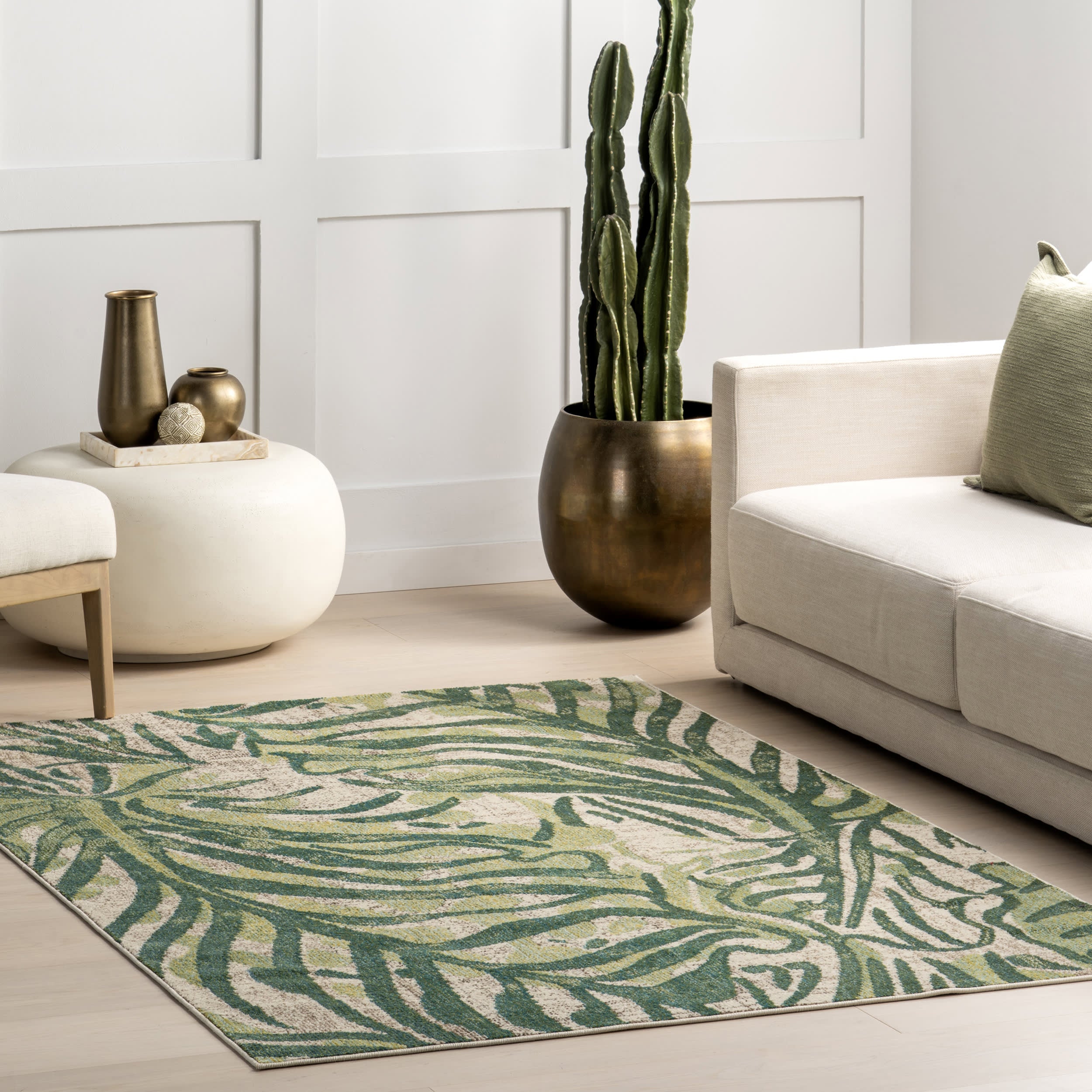 Abstract Floral Area Rug in Green - Soft Modern Boho Carpet for Living Room, Bedroom & Nursery Decor