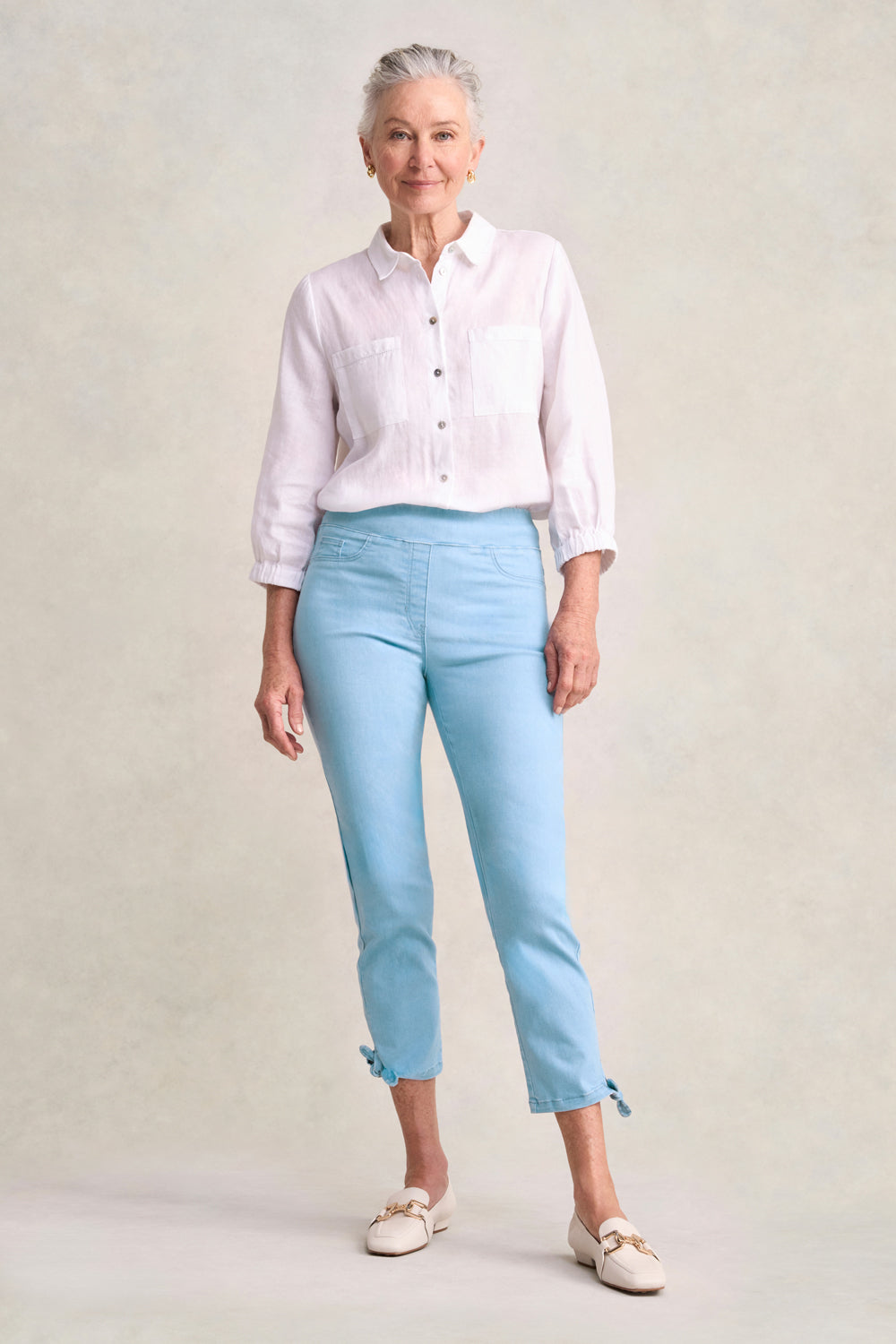 Bengajean® Women's 7/8 Length Tied Cuff Jeans in Dusty Blue - Perfect for Casual Outings & Weekend Wear