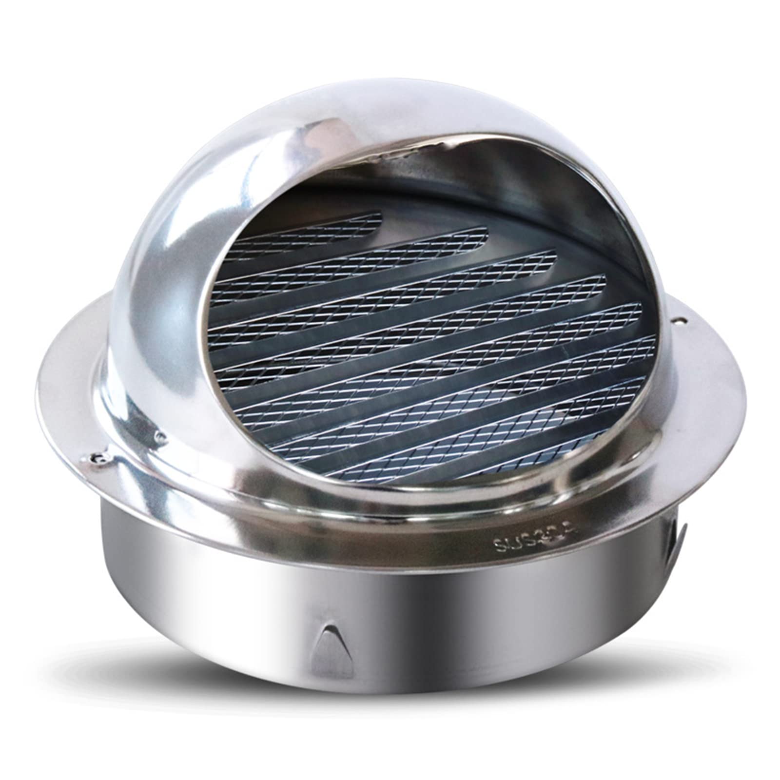 304 Stainless Steel Round Bull Nosed Ventilation Grille - 130mm/5.12in Weatherproof External Wall Air Vent Cover for Home, Bathroom, Kitchen & Cooker Hood Outlet - Durable Ducting Solution for Indoor & Outdoor Use