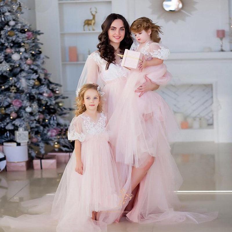 Matching Pink Dresses for Mother and Daughter - Elegant Mother-Daughter Outfits for Special Occasions, Family Photos & Birthday Parties