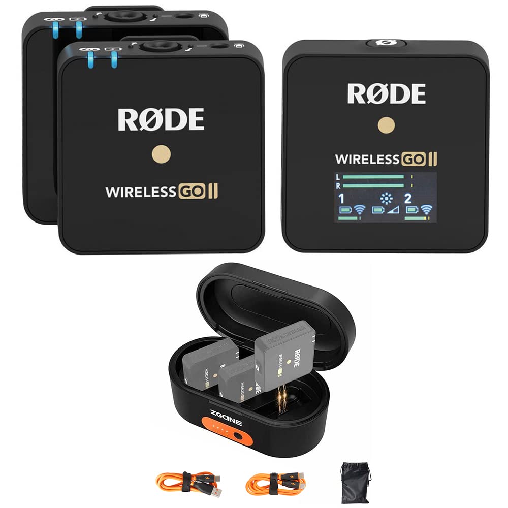 Rode Wireless GO II Compact Digital Wireless Microphone System - 2-Person Lavalier Mic Kit with ZG-R30 Charging Case & Built-in Recorder | Perfect for YouTube Videos, Podcasting, Interviews & Live Streaming