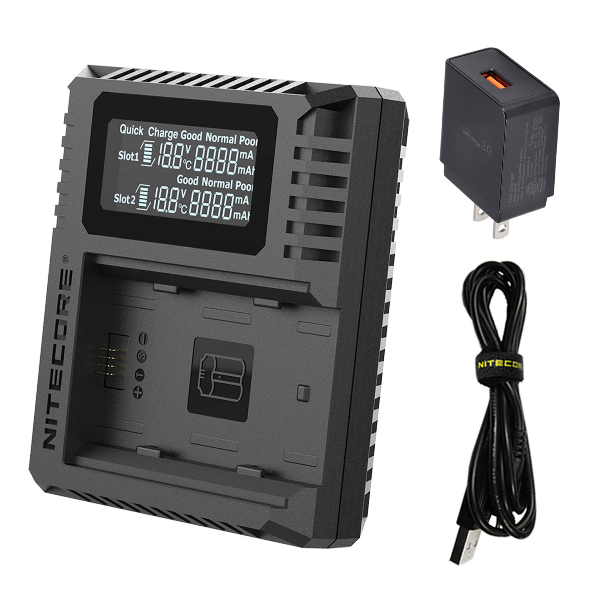 Nitecore FX3 2-Slot USB-C Fast Battery Charger for Fujifilm X-T4 NP-W235 - QC 3.0 Quick Charge Compatible | Perfect for Travel Photography & Professional Camera Use
