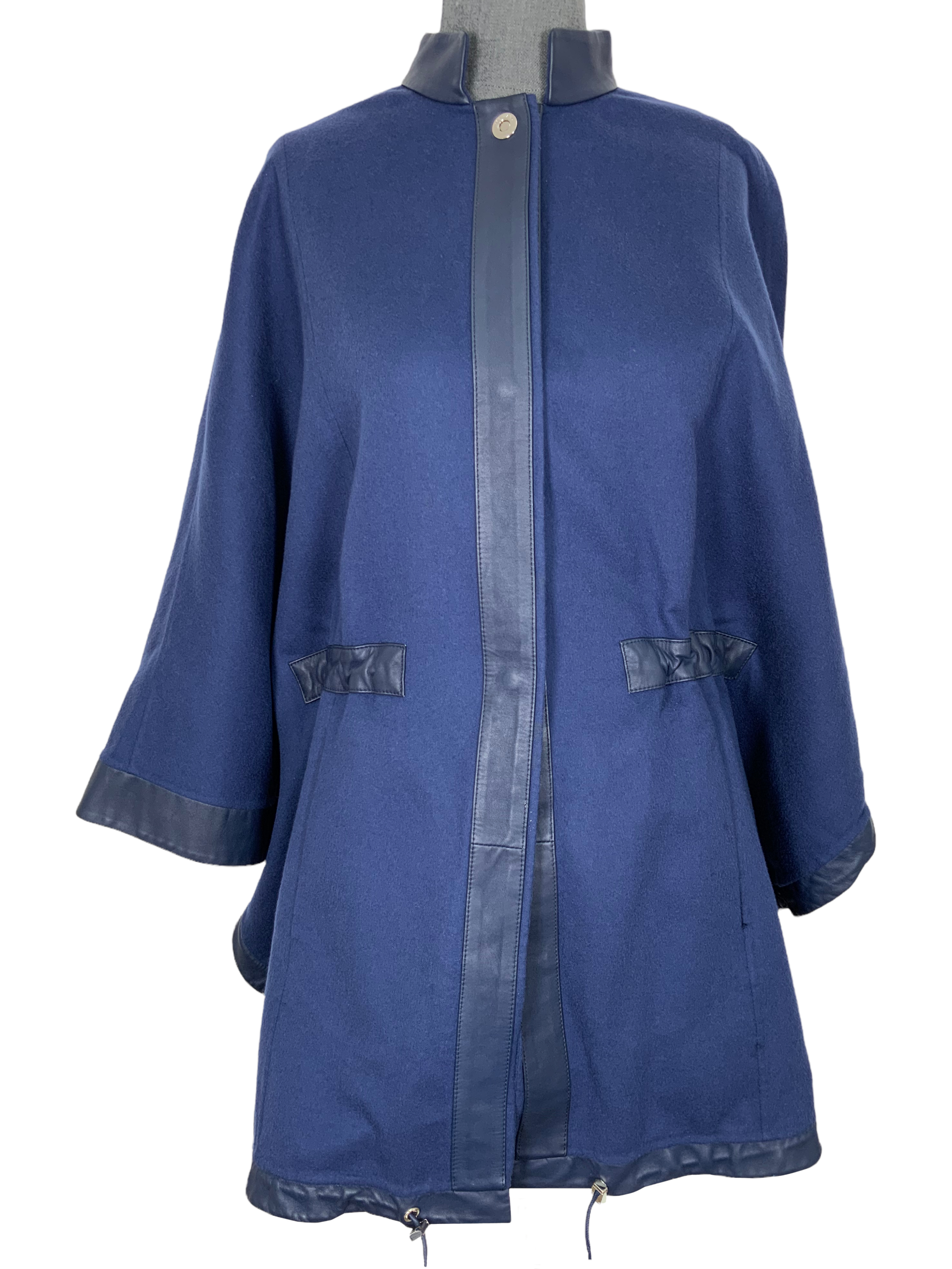 Luxury Loro Piana Cashmere & Lambswool Poncho with Lambskin Leather Trim - Soft Winter Wrap for Women - Perfect for Travel, Office & Evening Events