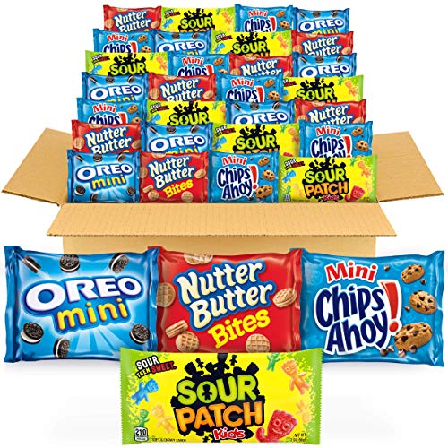 OREO Mini Cookies, CHIPS AHOY! Mini Cookies, SOUR PATCH KIDS Candy & Nutter Butter Bites Cookies & Candy Variety Pack - 32 Snack Packs (4-Pack) | Perfect for School Lunches, Office Snacks & Party Favors