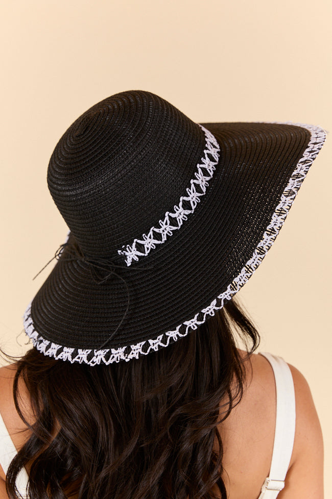 Stylish Black Stitch Brim Straw Hat for Women - Summer Beach Sun Hat with Wide Brim - Perfect for Outdoor, Vacation, and Fashion Accessories