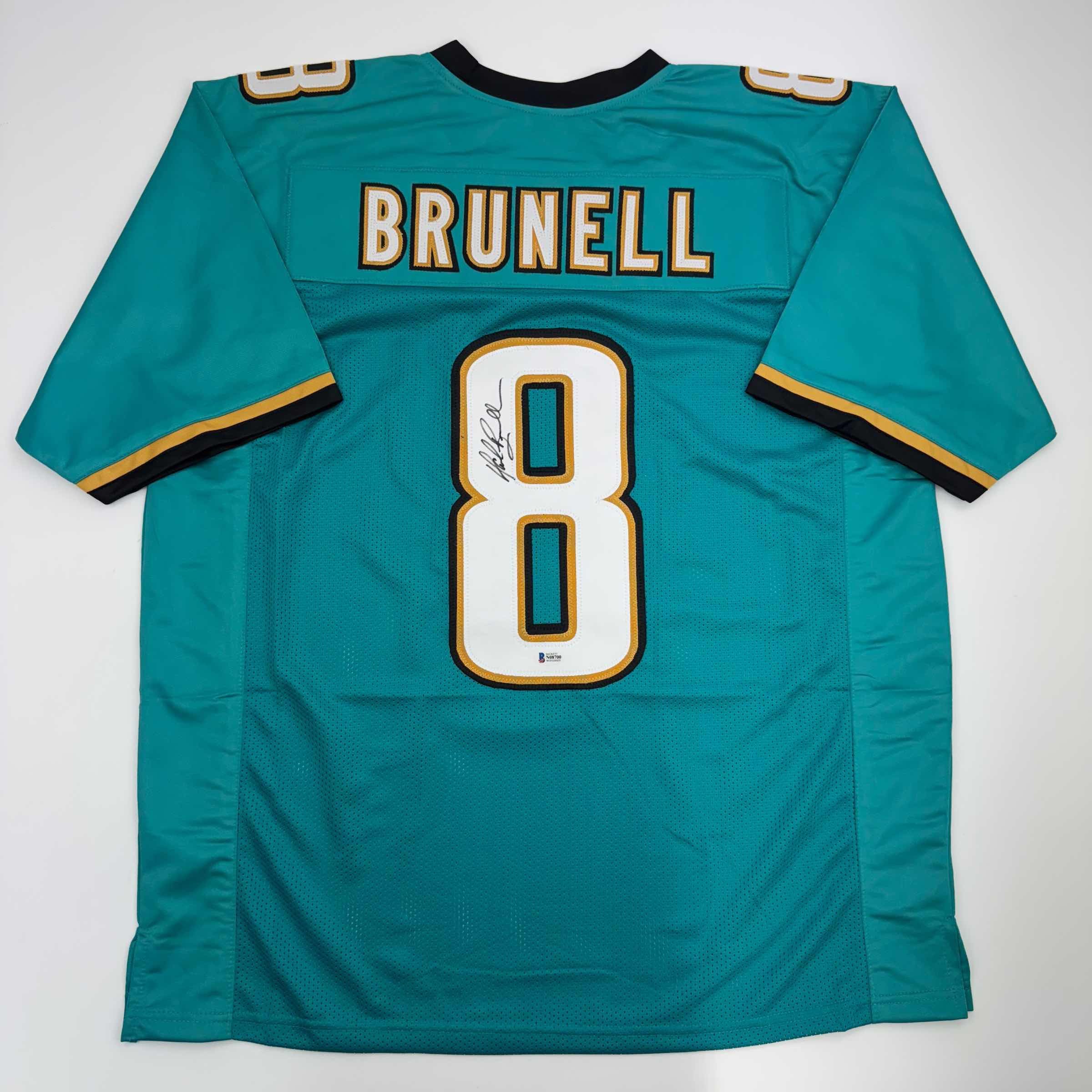 Authentic Autographed Mark Brunell Jacksonville Jaguars Teal Football Jersey with JSA COA - Perfect for Collectors, Fans, and Sports Memorabilia Displays