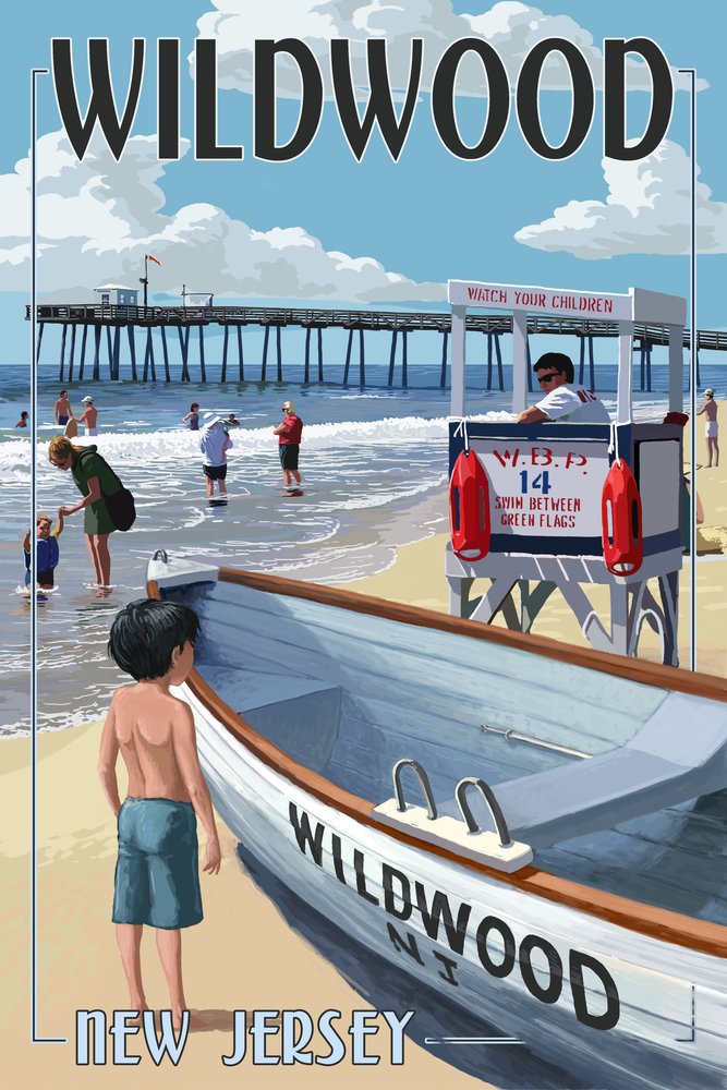 Wildwood New Jersey Lifeguard Stand - 24x36 Gallery Quality Metal Wall Art, Aluminum Home Decor for Beach House, Coastal Living Room & Office