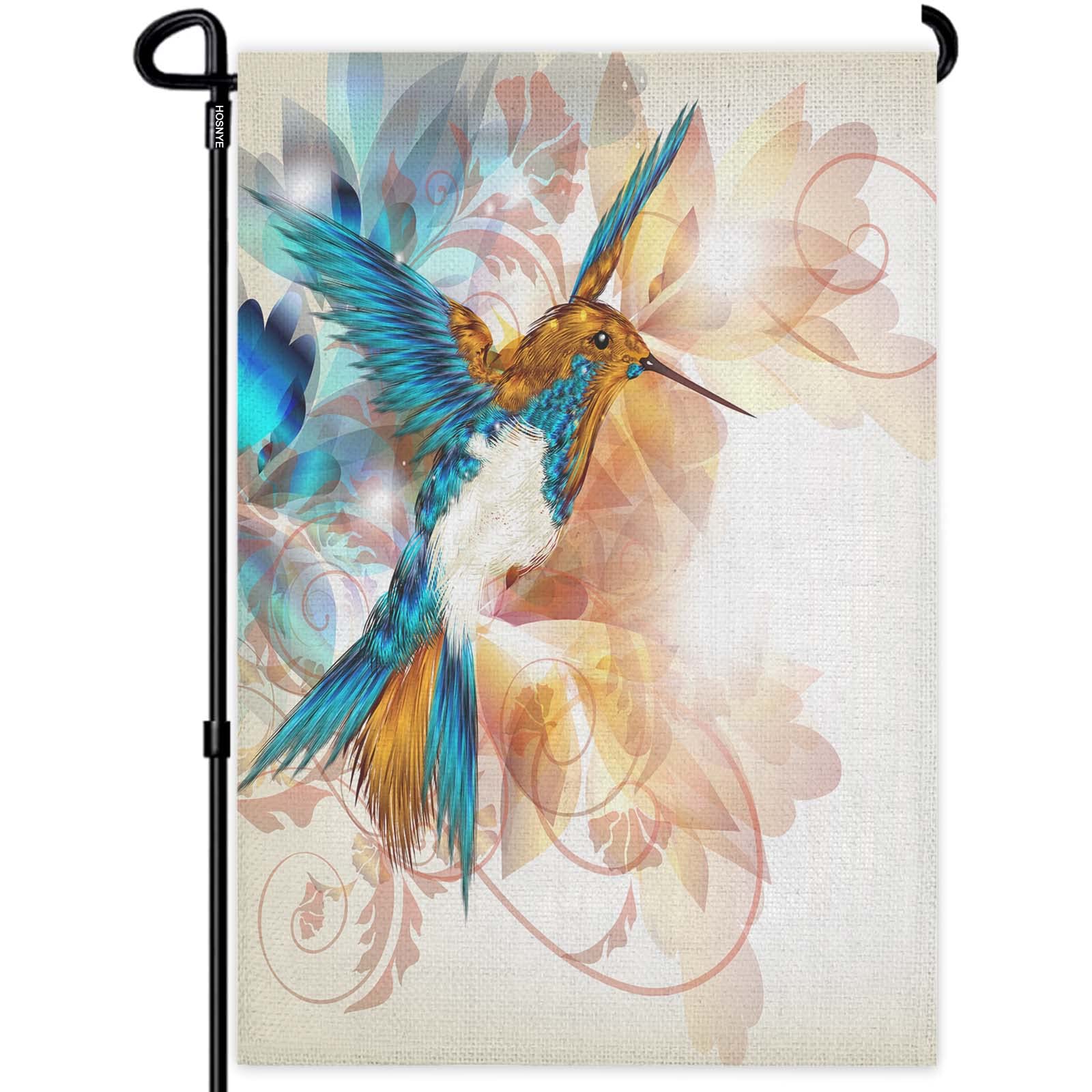 Double Sided Hummingbird Garden Flag - 12.5x18 Inch Vertical Farmhouse Decor with Golden Burlap Background for Outdoor Yard, Patio & Spring Garden Decoration
