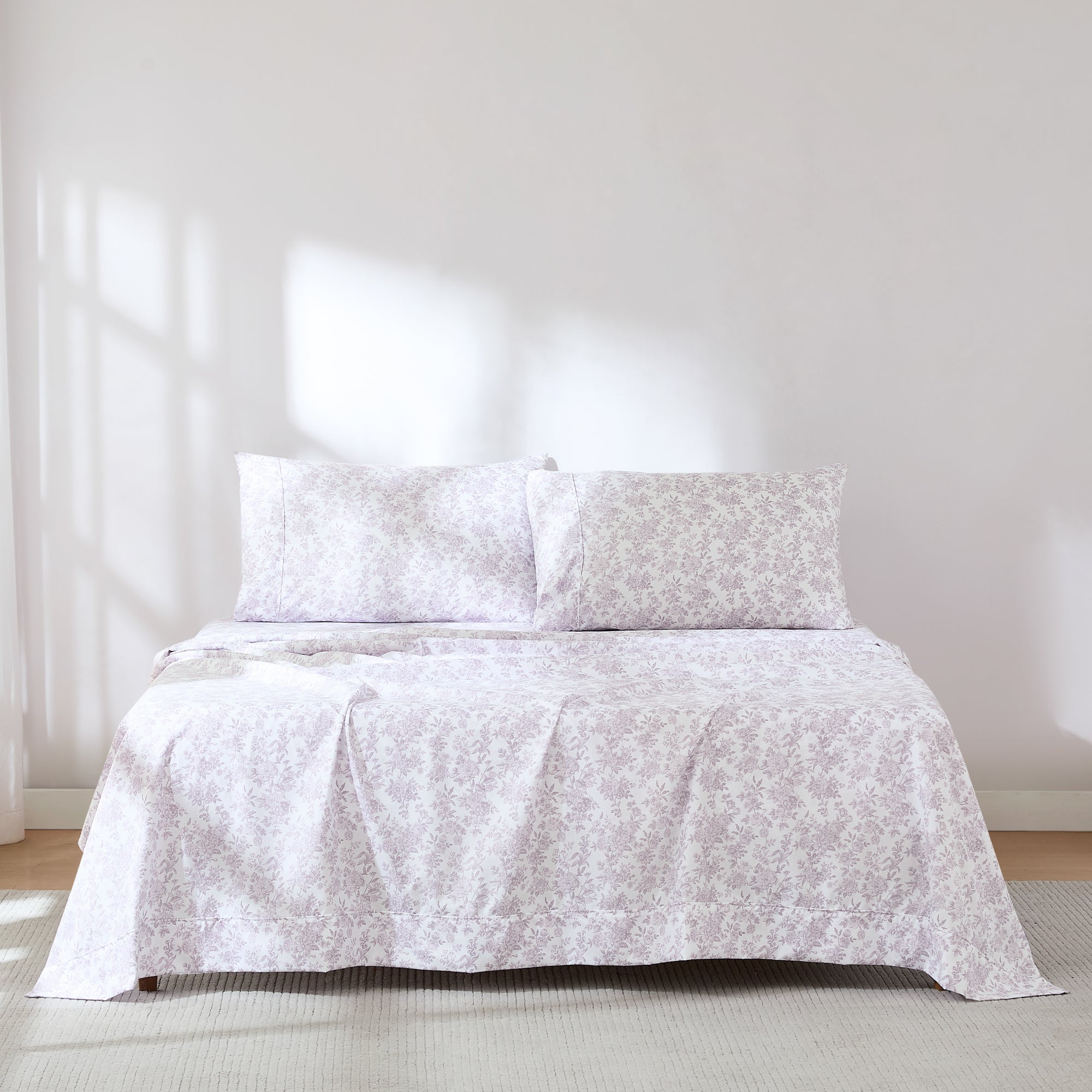 Premium Peony Floral Toile Sheet Set - 100% Cotton Luxury Bedding for Master Bedroom & Guest Room - Soft Breathable Sheets for All Seasons