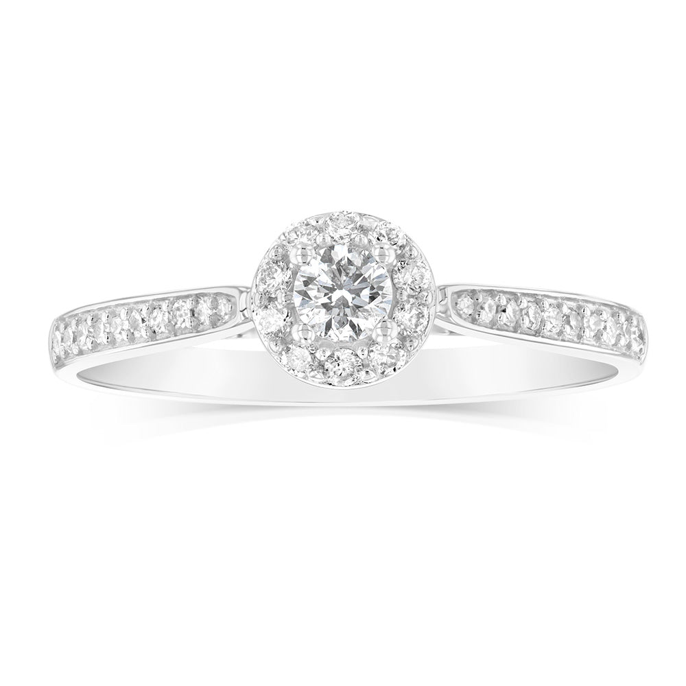 9ct White Gold 1/4 Carat Diamond Halo Solitaire Engagement Ring - Perfect for Proposals, Anniversaries & Special Occasions