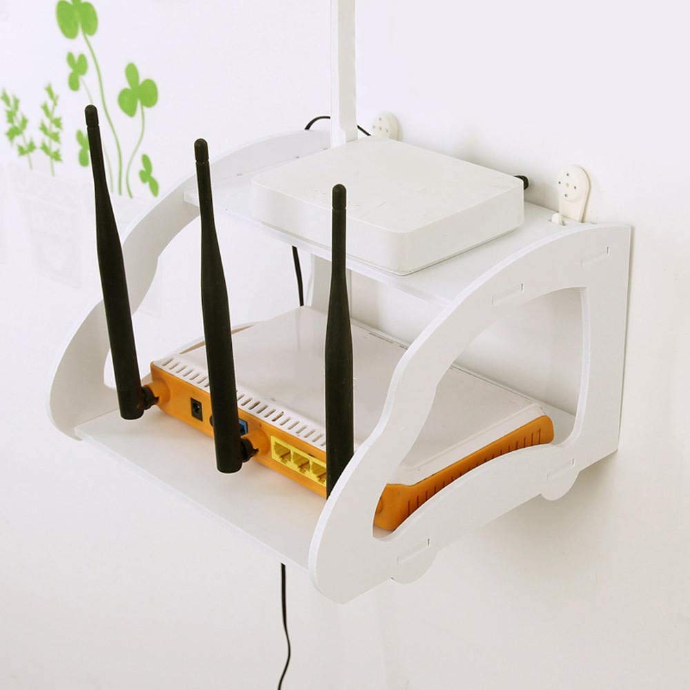 Wall Mount WiFi Router Holder - Organizer for Modem, Set-Top Box & Telephone - Space Saving Storage Rack for Living Room, Office & Home Network Setup