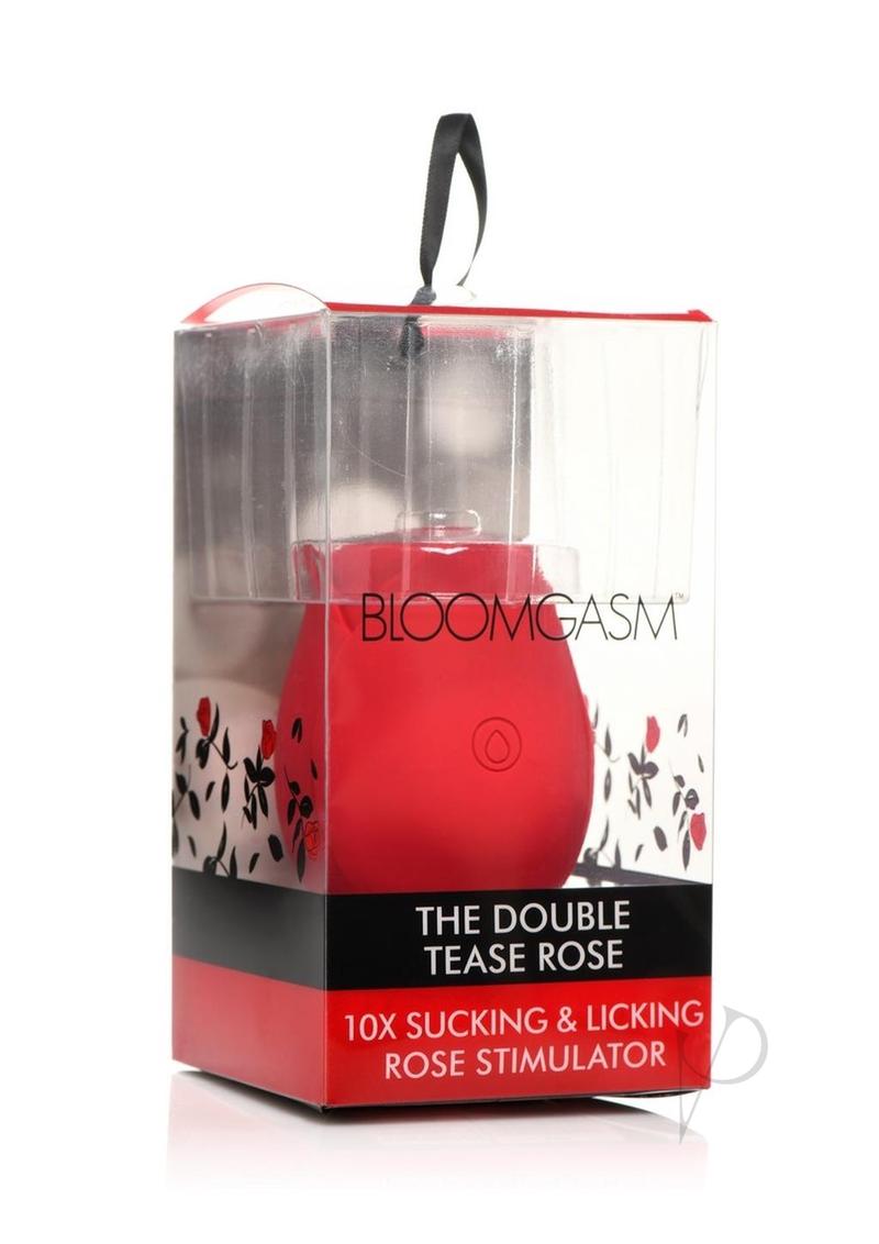 Bloomgasm Double Tease Rose 10X Rechargeable Silicone Sucking and Licking Stimulator - Red | Powerful Clitoral & Nipple Stimulation for Women | Perfect for Solo Play & Couples Intimacy