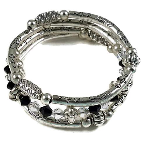 Swarovski Spiral Coil Bracelet - Jet Black & Ice Crystals for Elegant Occasions