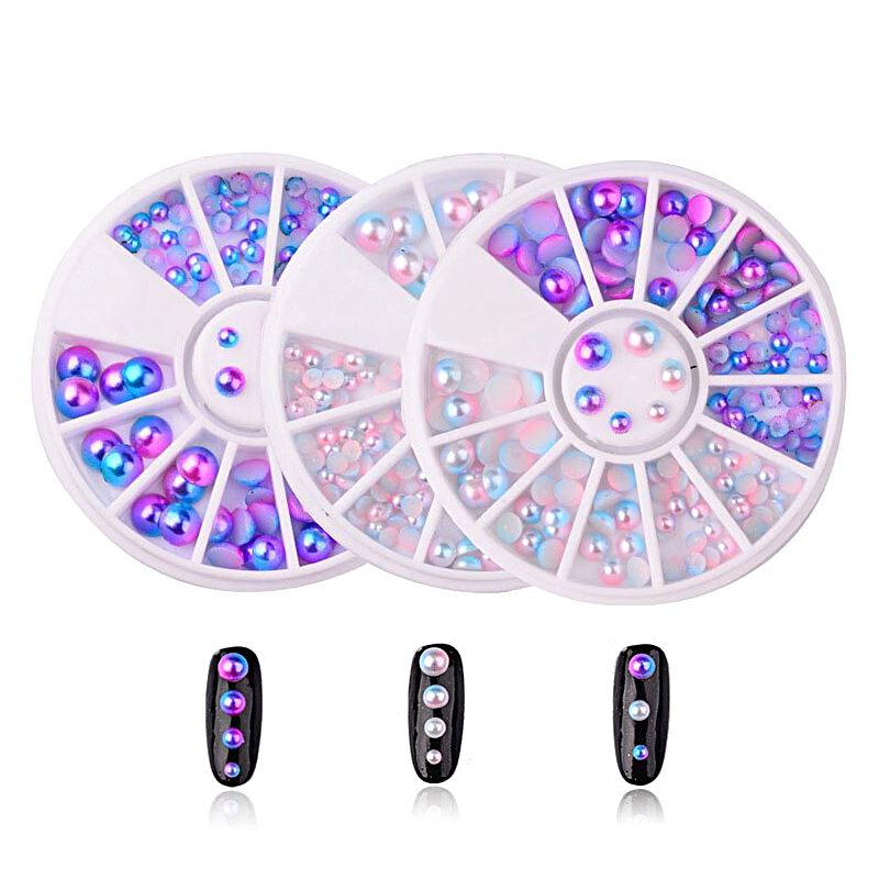 Mermaid Half Pearls Mixed Sizes Nail Art Decorations Wheel for DIY Manicure, Acrylic Nails, Gel Polish - Perfect for Nail Salon, Home Nail Art, and Party Glam Looks