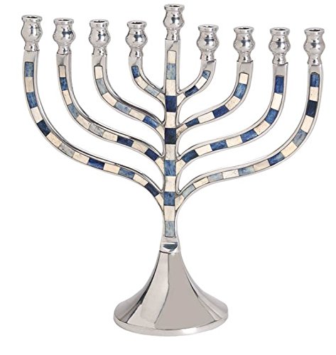 Blue Stone Aluminum Hanukkah Menorah - 13