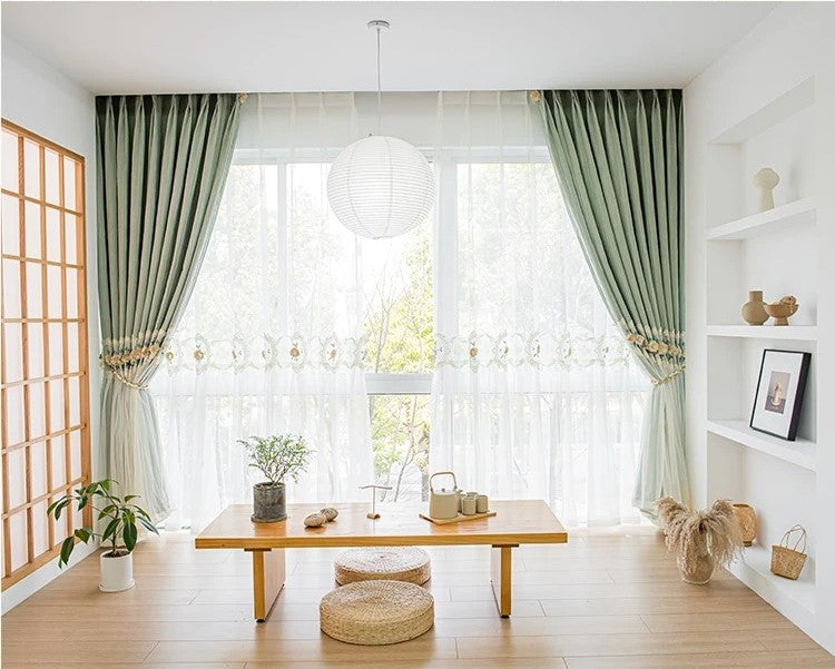 Luxury Sheer Blackout Curtains - Mila Bottom Veil Style in Pastel Mint Green | Elegant Window Treatment for Bedroom & Living Room