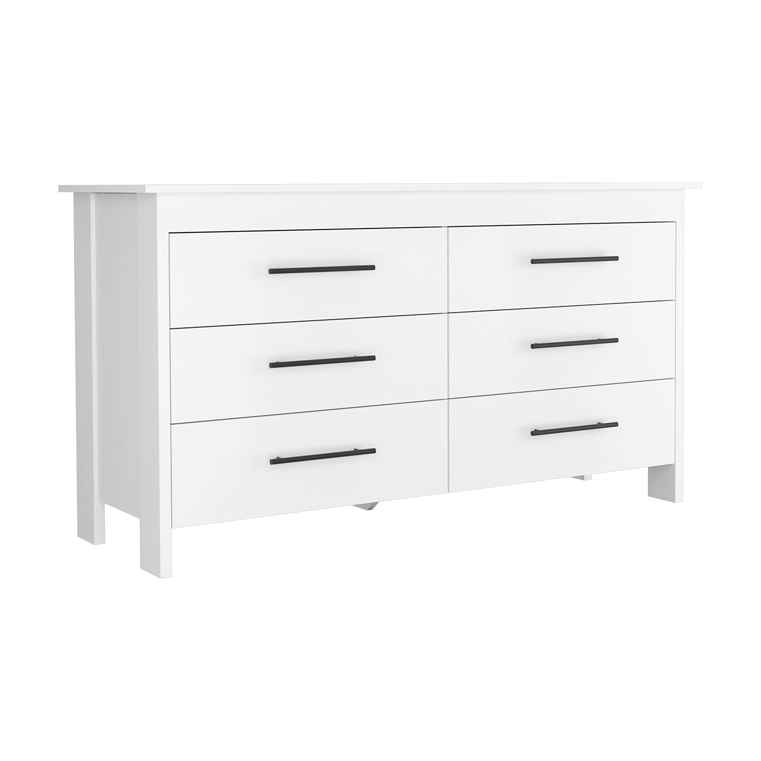 Paris 6-Drawer Double Dresser in White - Elegant Bedroom Storage Solution for Master & Guest Rooms