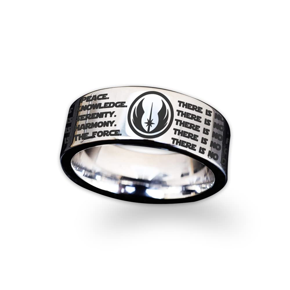 Jedi Order Wedding Ring for Men & Women - Engraved Jedi Code Wedding Band - Lightsaber Inspired Engagement Ring - Darth Vader & Anakin Skywalker Rings - Perfect for Star Wars Fans & Cosplay Weddings