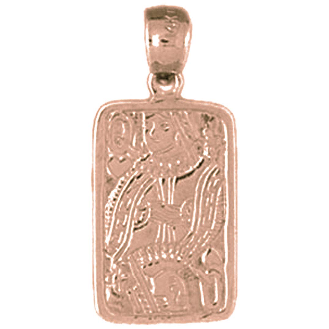 14K Rose Gold Playing Cards Queen of Hearts Pendant Necklace - 24mm Solid Gold Jewelry for Women - Perfect Gift for Card Game Lovers & Valentine's Day