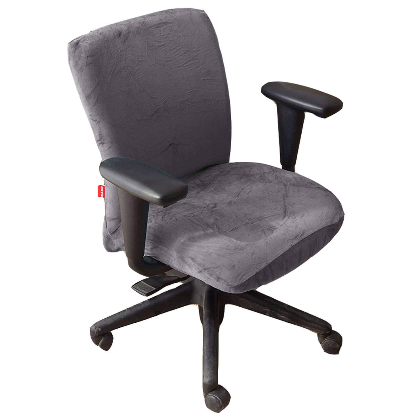 JMXSMFZ Stretchable Velvet Office Chair Cover - 2-Piece Set, Soft Washable Computer Chair Slipcover for Armless Chairs, Dustproof Protector (Grey) | Perfect for Home Office, Conference Rooms & Workspaces