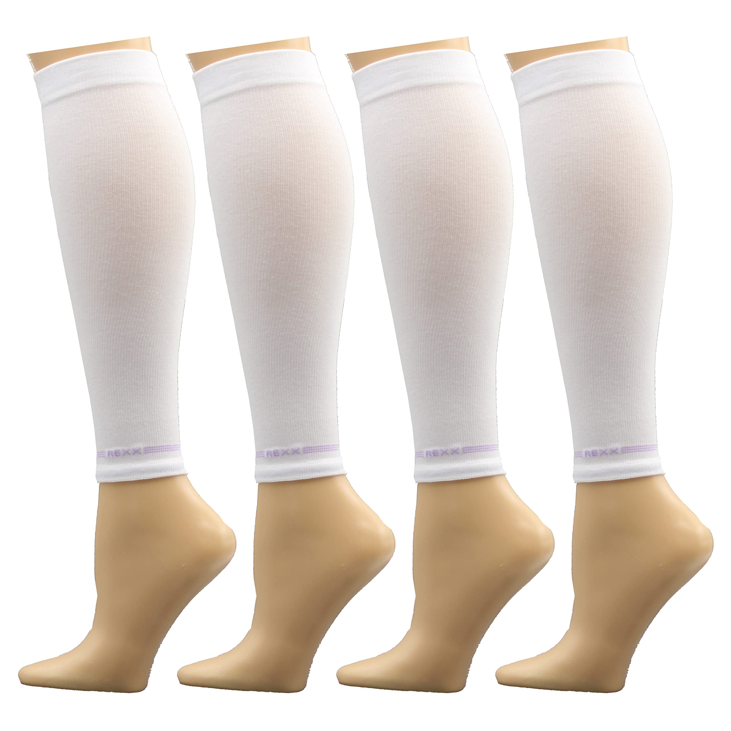 REXX 4 Pairs Calf Compression Sleeves for Men & Women - Breathable Cotton Blend Leg Support Sleeves for Running, Cycling & Workout - Footless Compression Socks for Shin Splints & Muscle Recovery